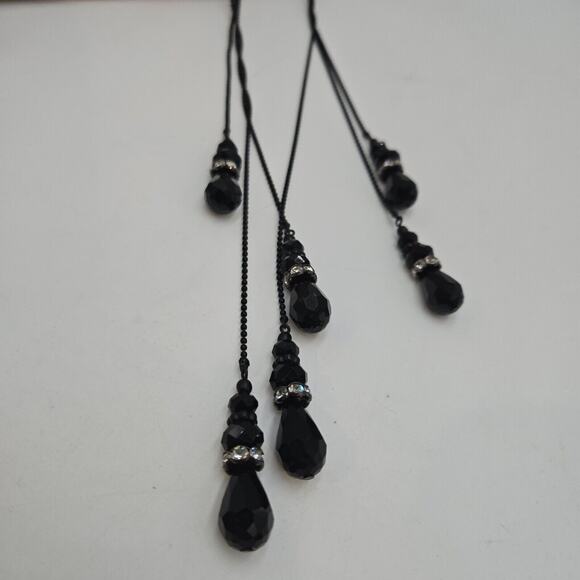 Vintage Extra Long 10" Crystal Black Glass Bead Dangle Pierced Earrings Unique - Picture 3 of 5
